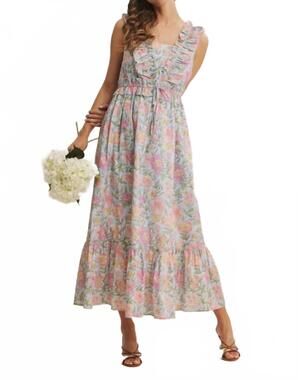NEW IN FEBRUARY blooming floral ruffled cotton maxi dress in blue